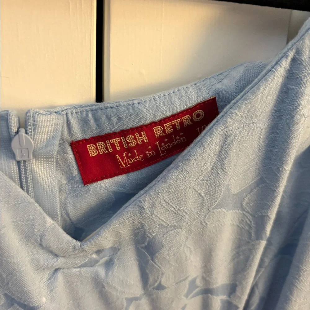 British Retro Off the Shoulder Light Blue Dress - Picture 3 of 3
